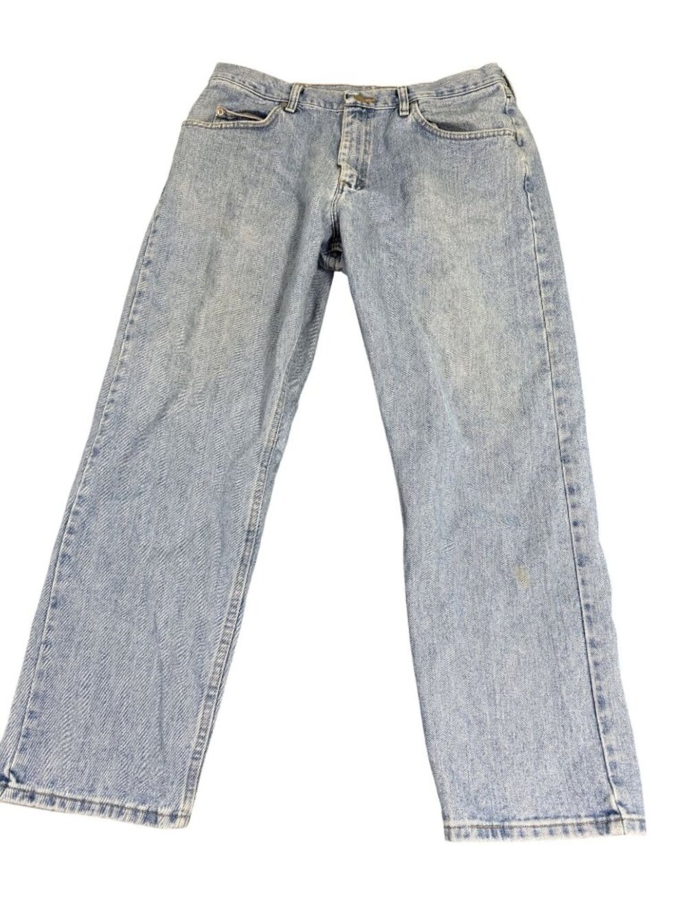 Wrangler Mens Blue Denim Jeans 36x29 Relaxed Fit Light Wash Five Pocket